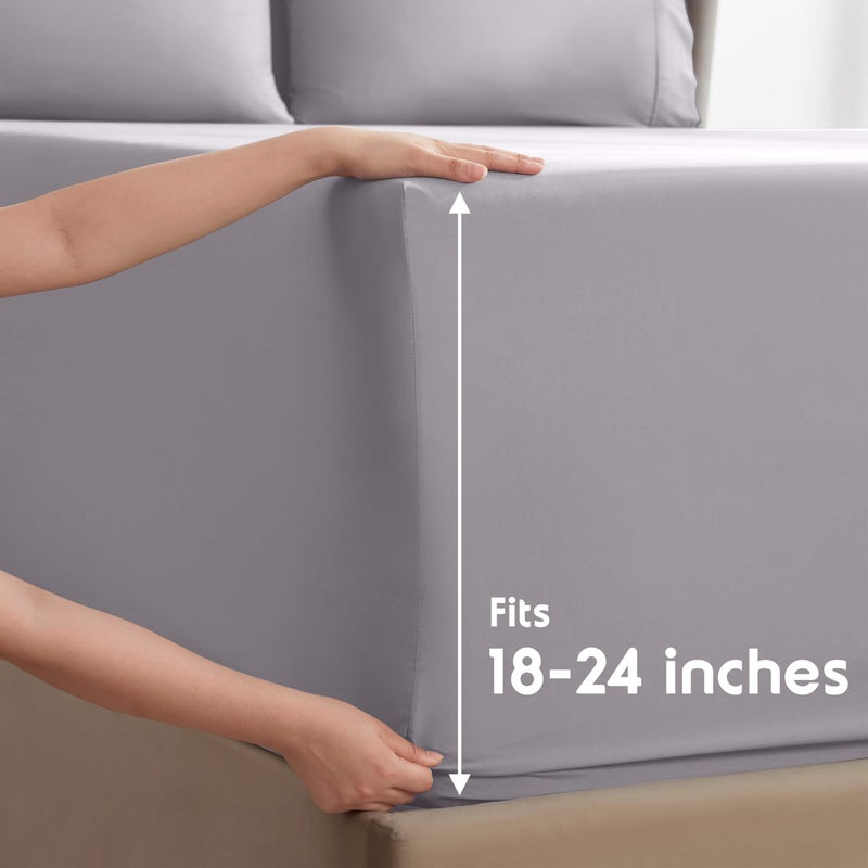 Nestl Extra Deep King Sheet Set - 6 Piece Breathable & Cooling Sheets - Hotel Luxury Bedding Set w/18-24 Inch Deep Pockets - Easy & Secure Fit - Super Soft, Wrinkle Free & Comfy - Gray Lavender - Image 2